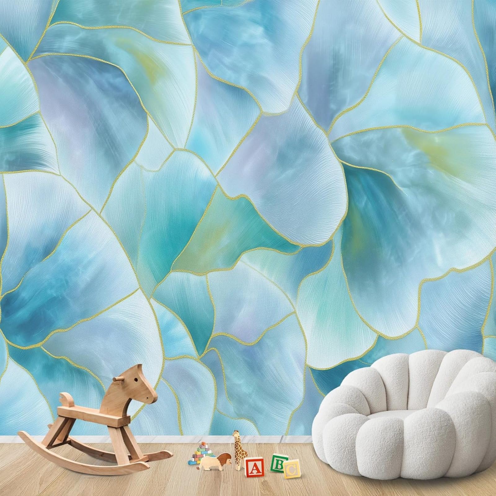 Hgjdjhnf 3D Mural Photo Wallpaper Abstract Blue Leaves Colour Gradient Watercolour Non-Woven Modern Wallpaper Living Room Bedroom Children's Room Wall Decoration Motif Wallpaper,400Cmx280cm Stickers - Frameless Paintin
