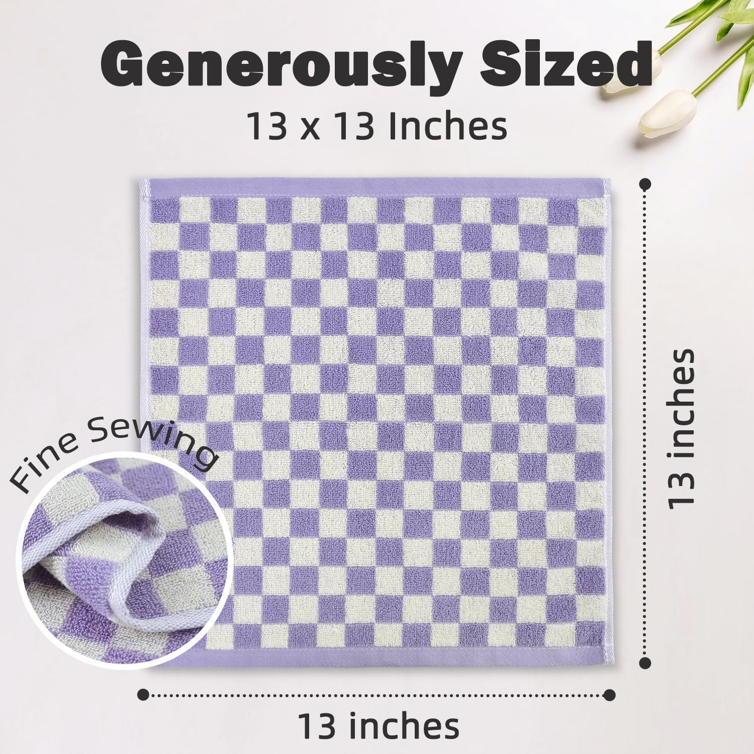 Lot de 12 Serviettes à carreaux pour la douche (33 x 33 cm), multiusage, serviettes douces et mignonnes, 4 couleurs