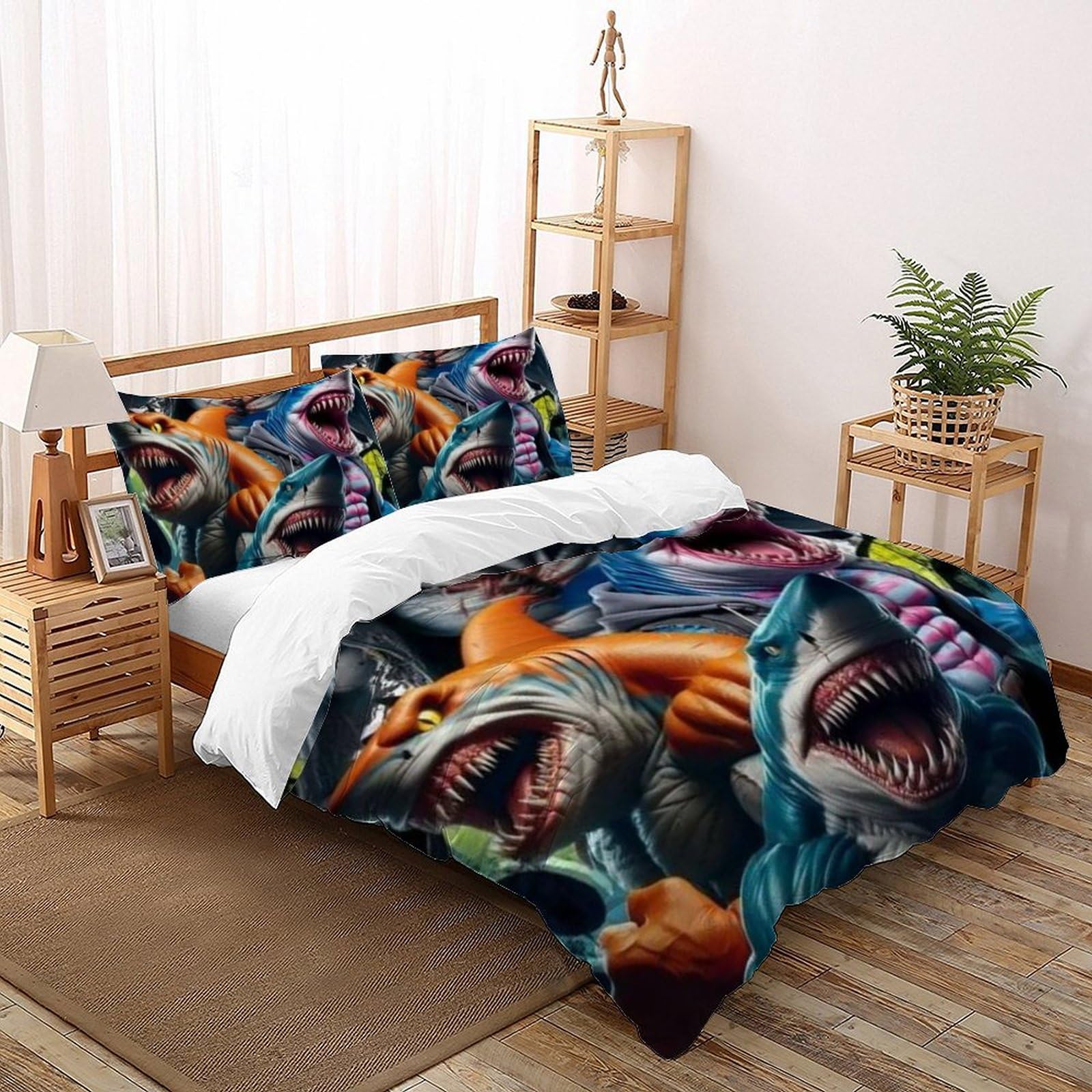 Housse de couette requin 3D cadeau ideal pour lit de garcon super king avec taies d'oreiller
