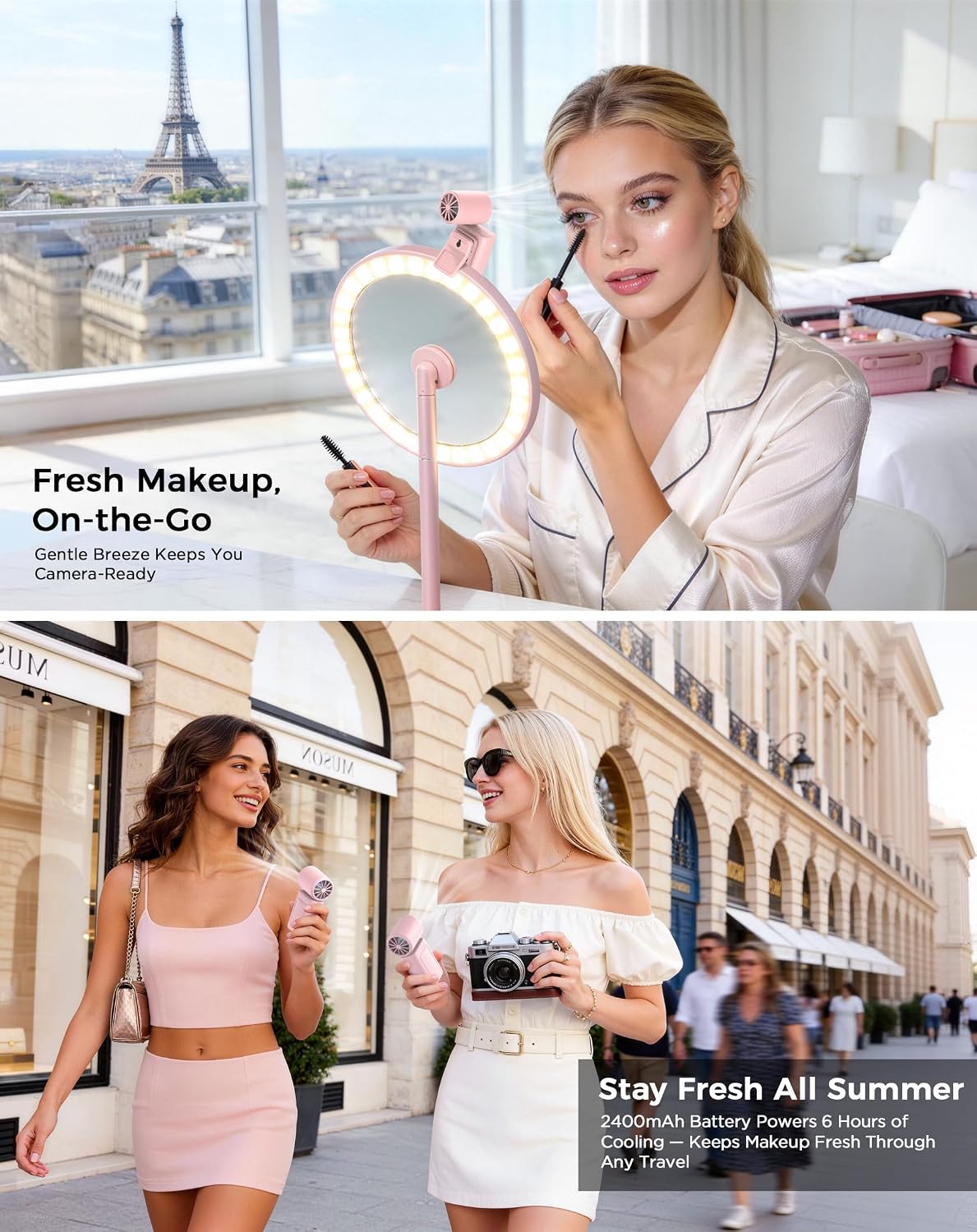 Handheld Fan Portable,0.26lb Mini Fan,Handheld/Clip-on Dual Mode,4-Speed & long lasting,USB-C Fast Charge & Power Display,compact for Outdoor/Commute/Office/Travel/Stroller,Gifts for Women men,Pink