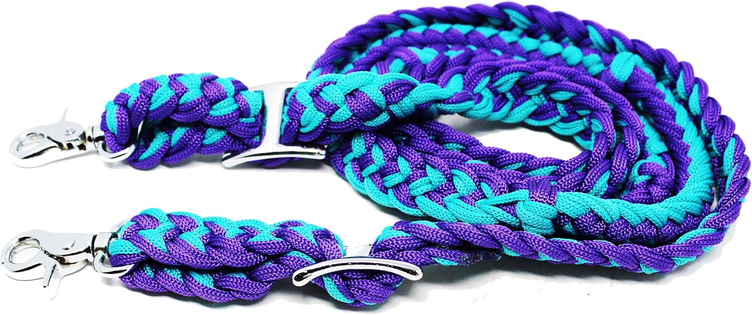 CHALLENGER Horse Knotted Roping Western Barrel Reins Nylon Braided Rein Teal 607129