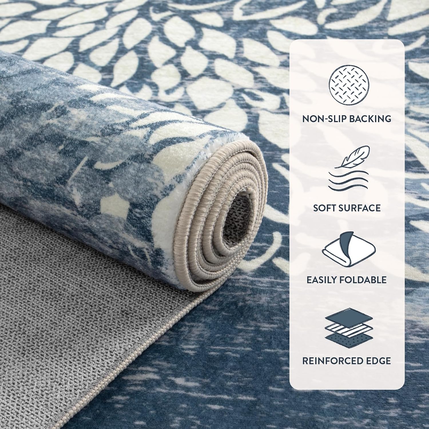 Hedlive Dahlia Washable Runners for Hallways, 2x6 Blue Floral Kitchen Runner Rug,Non Slip Low Plie Hallway Rug,Boho Soft Non Shedding Carpet Runner for Bathroom Bedroom Laundry,Blue