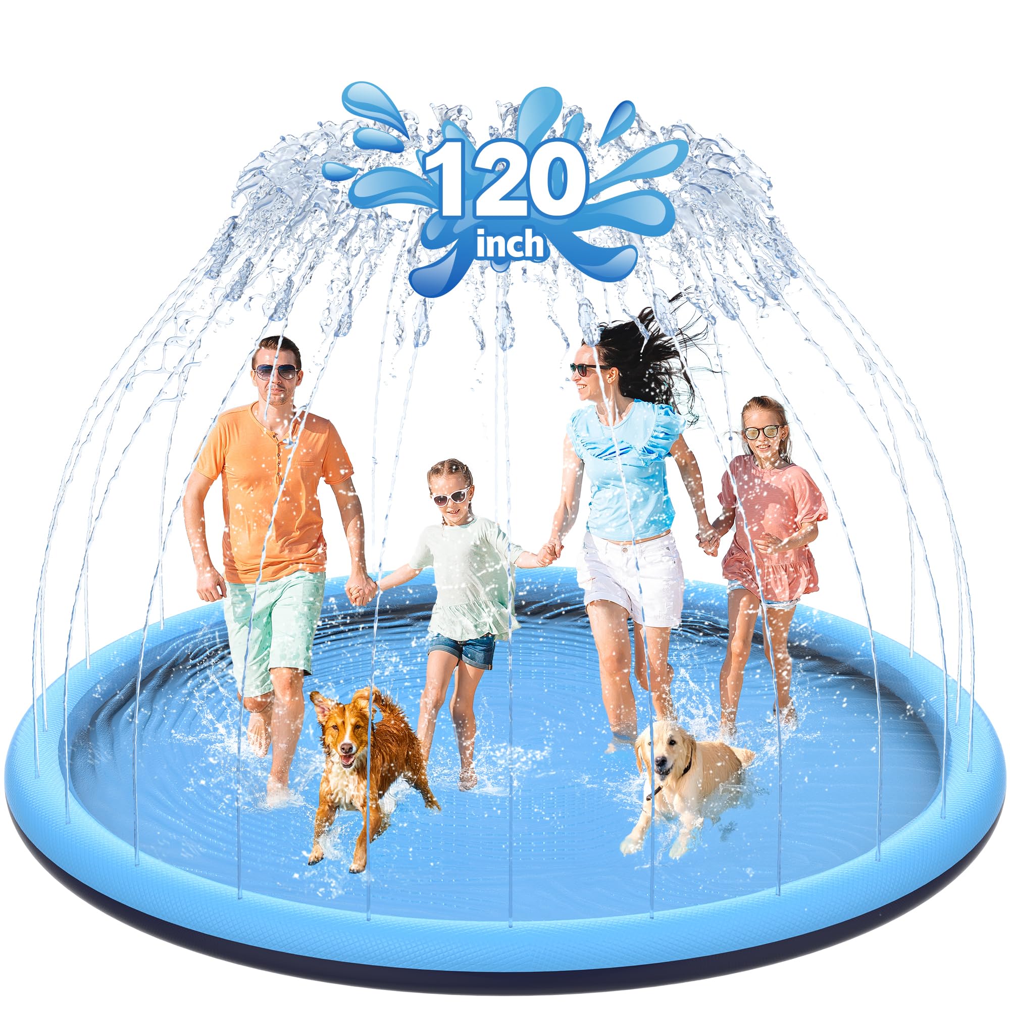 CACSPS Tapis Anti-éclaboussures antidérapant de 300 cm pour Enfants et Chiens, arroseur épais, Jouets Aquatiques d'été en Plein air, pataugeoire Extra Large pour Enfants