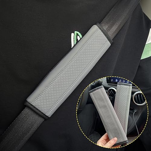 Miniatura 7 de Paquete de 2 fundas para cinturón de seguridad para automóvil, almohadillas de cuero suave para cinturón de seguridad, ayuda a proteger tu cuello y