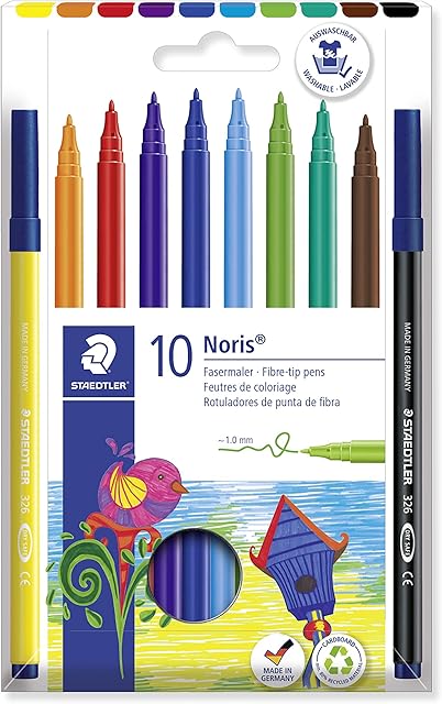 STAEDTLER 326 C10 Fibre-Tip Pen in Cardboard Pack - Assorted Colours (Pack of 10)