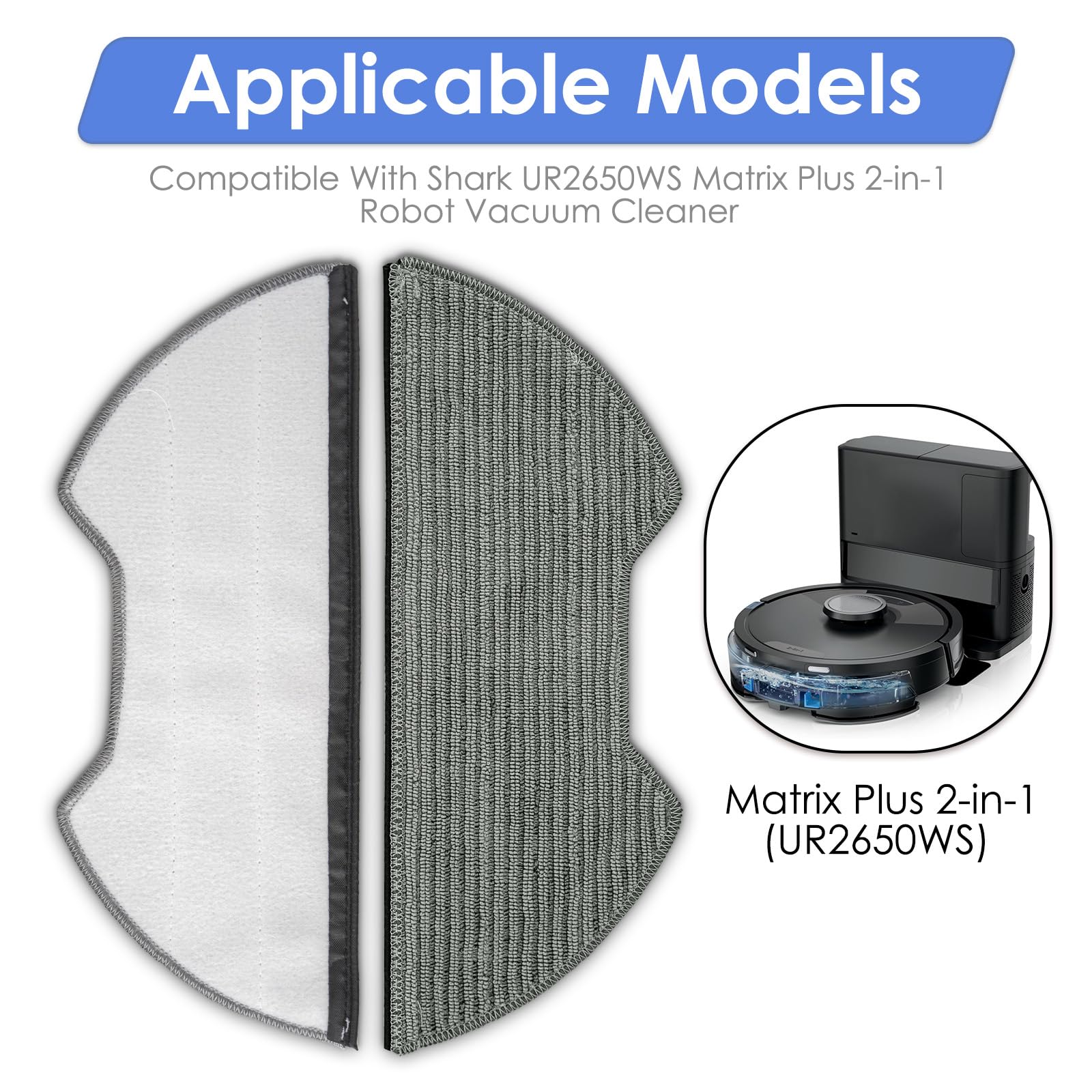UR2650WS - Juego de 5 almohadillas de repuesto compatibles con robot aspirador Shark Matrix Plus 2 en 1, almohadillas de fregona, accesorios de repuesto para fregona, paños lavables