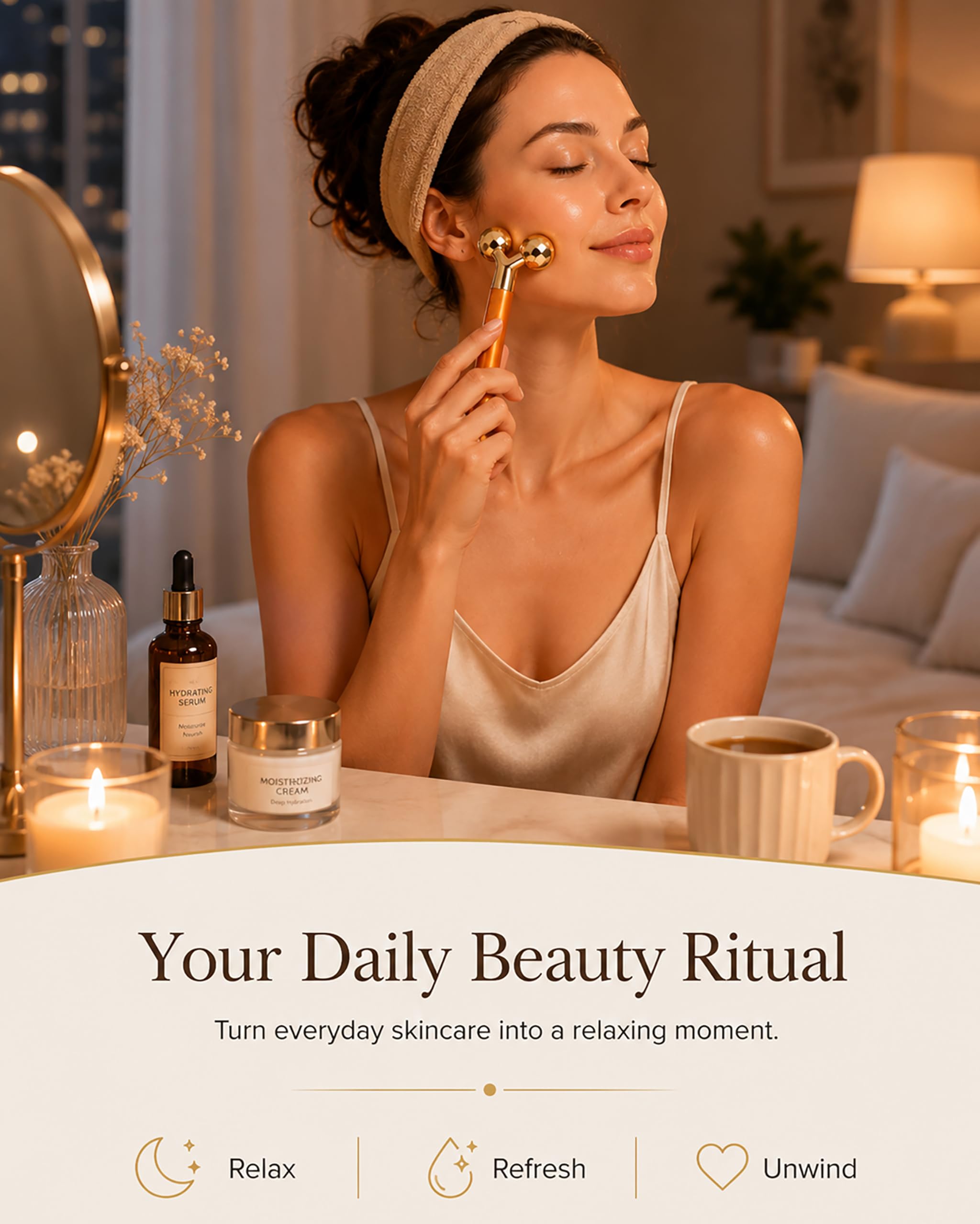 Rodillo masajeador facial recargable, masajeador facial con barra en T vibrante dorada y rodillo facial 3D para drenaje linfático, depuffer facial para mandíbula, cara hinchada y rutina de