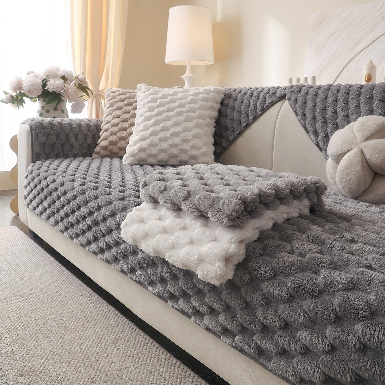 Amazon.com: Aucrovee Soft Plush Faux Fur Couch Cover, Fluffy Non