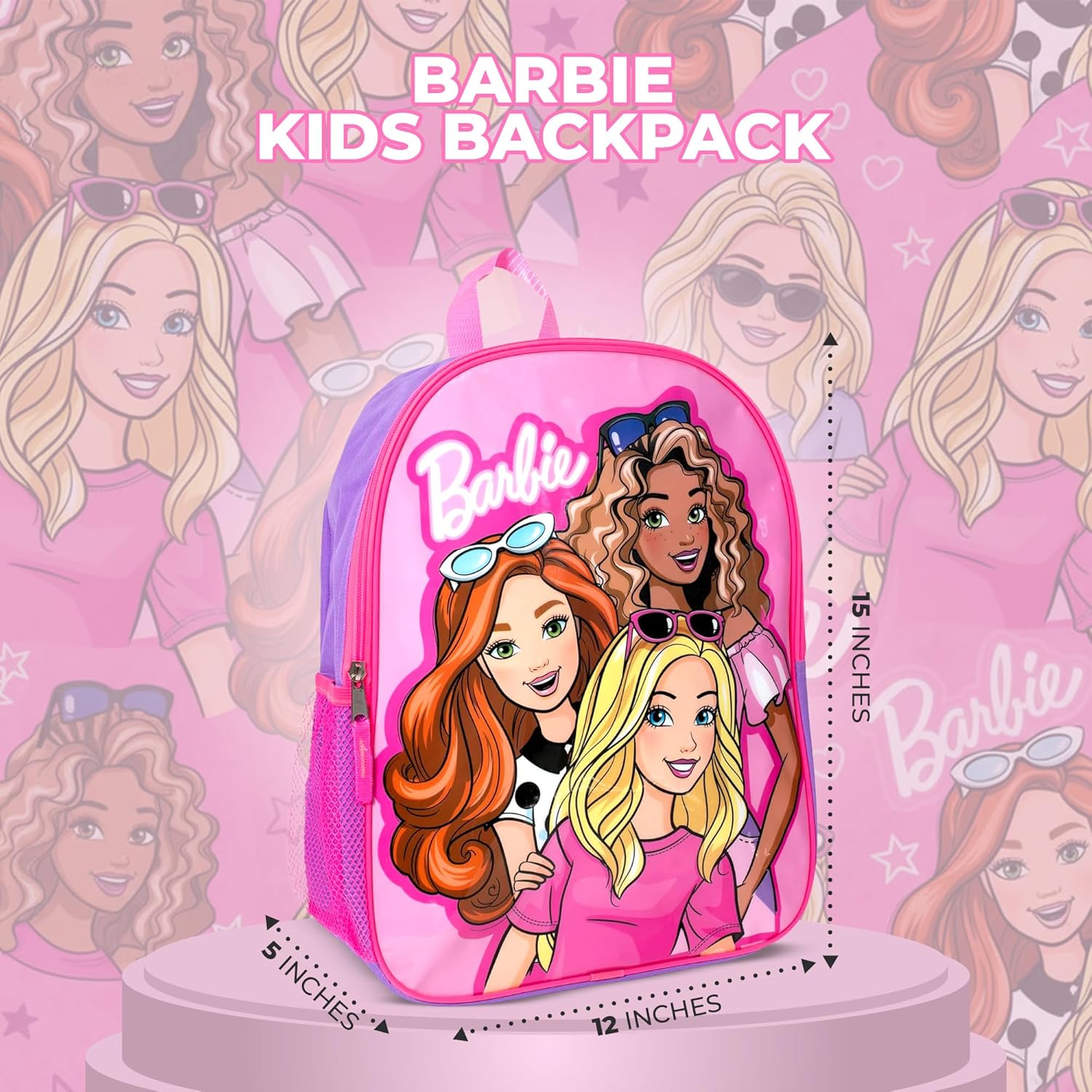 AI ACCESSORY INNOVATIONS Barbie Backpack for Girls, Elementary School Book Bag with Padded Straps, Pink - Image 3