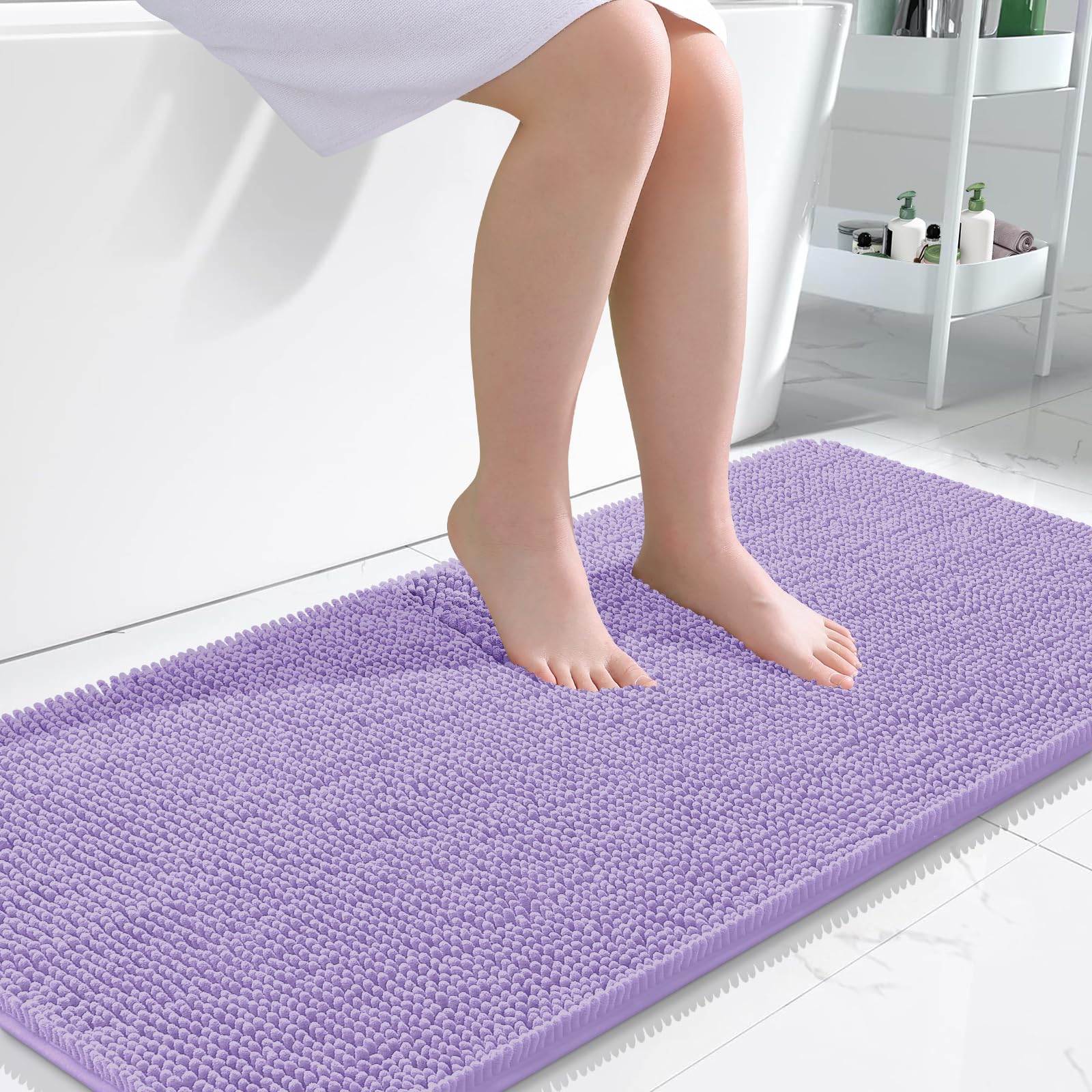 OLANLY Bathroom Runner Rugs 45x27, Extra Soft Absorbent Chenille Bath Rugs | Lavender, Quick-Drying Rubber Backing, Washable Long Bath Mat for Bathroom Floor, Tub and Shower, Home Decor Accessories