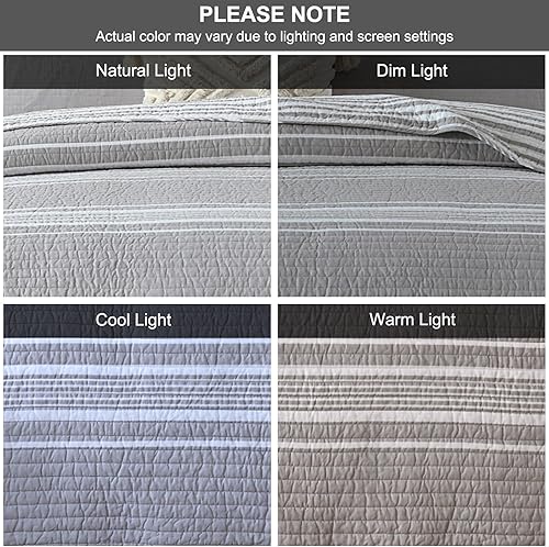 Miniatura 7 de SahSahCasa Juego de edredón tamaño Queen, 100% algodón, juego de ropa de cama queen, colcha ligera reversible a rayas para cama Queen, para todas