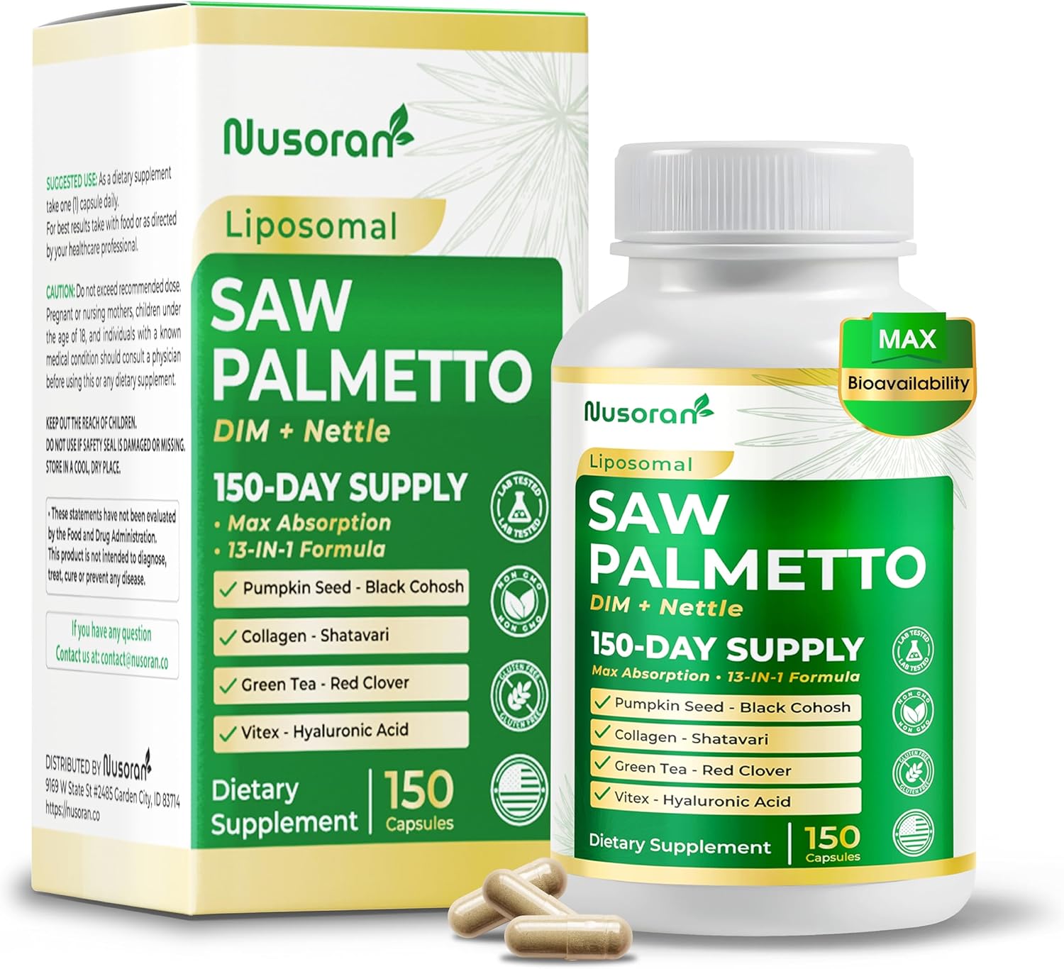 Ultra Saw Palmetto – 13-in-1 with DIM, Nettle, Pumpkin Seed, Collagen, Vitex – Max Absorption – Made in USA – 150 Capsules – Non-GMO, Gluten-Free, Lab Tested