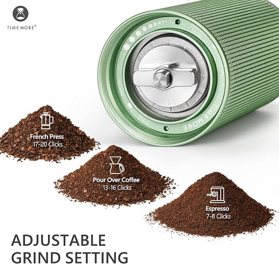 Manual Coffee Grinder Chestnut C3s PRO, All-Metal Coffee Grinder, Folding Handle, Stainless Steel S2C Conical Burr, Adjustable Grind Setting -Green