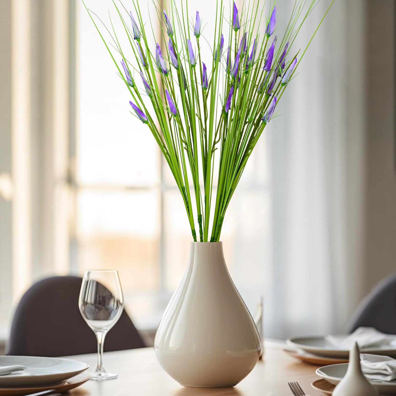 6pcs Artificial Plants Tall Fake Grass 29" Faux Grass for Outdoor Greenery Plastic Wheat Grass with Purple Flower for Porch Home Box House Indoor Outdoor Office1