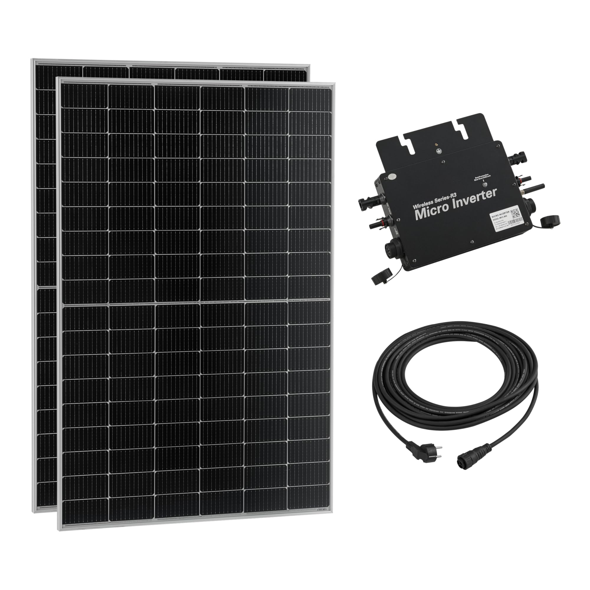 pro.tec Balkonkraftwerk Brusson 800 W Komplettset mit 2x400W Solaranlage mit Wechselrichter mit App und WIFI Solarmodulen 10m Kabel Photovoltaik Plug+Play