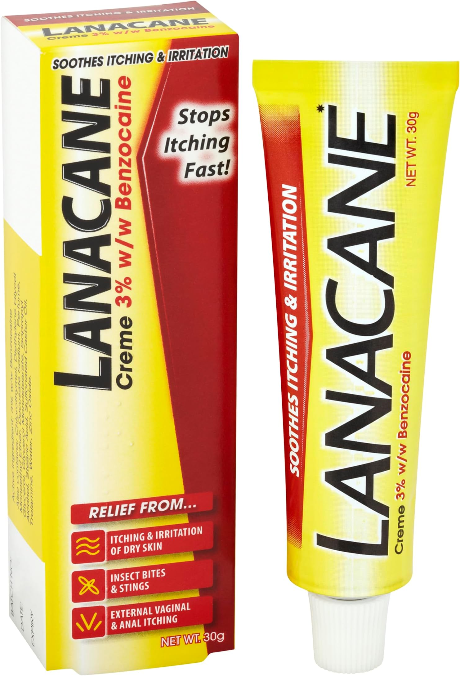 Lanacane Medicated Creme Tube, Relief From Itching, Insect Bites/Stings, Genitalia/ Anal Itching, 30 g