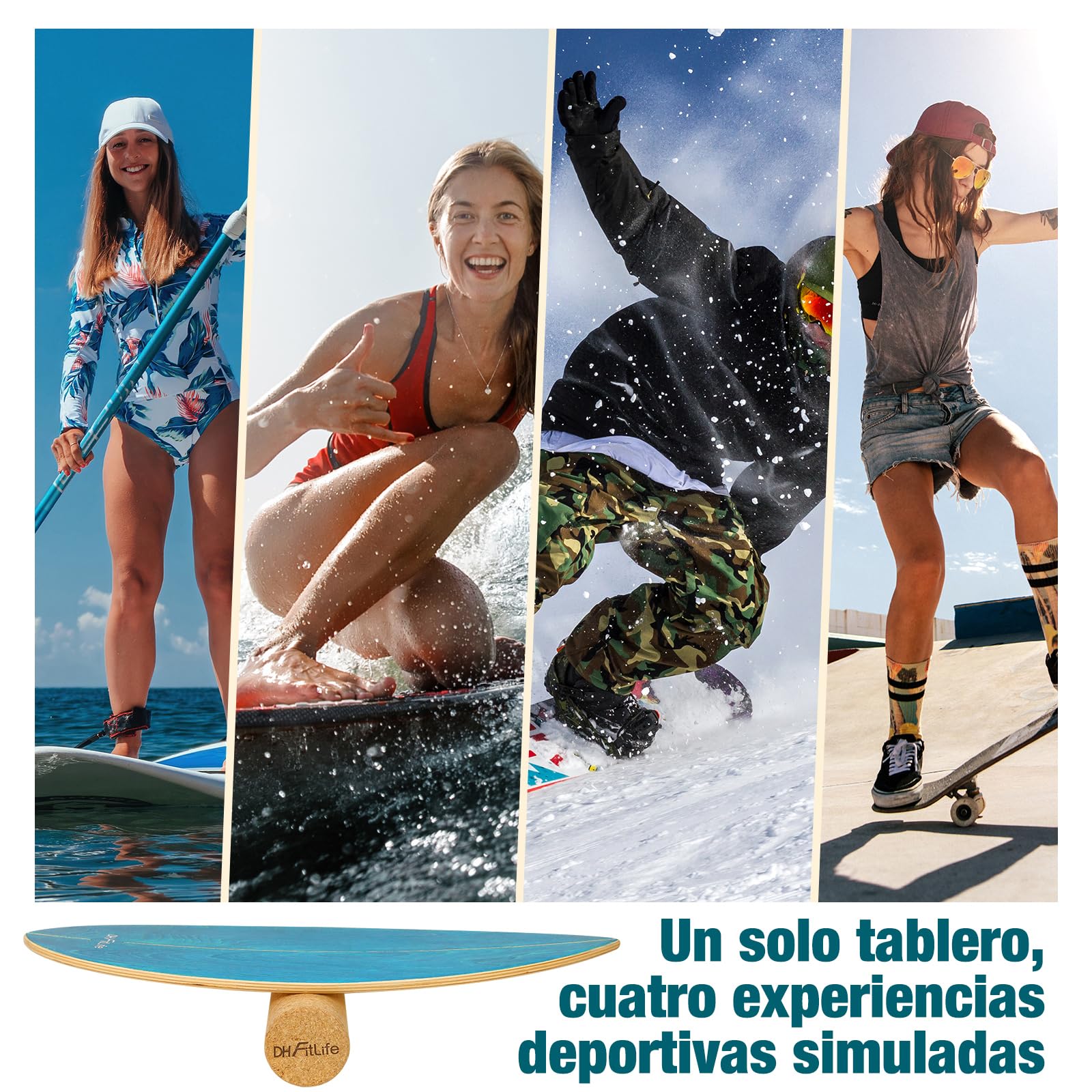 DH FitLife Tabla de Equilibrio de Madera, Balance Board con Rodillo y Bola