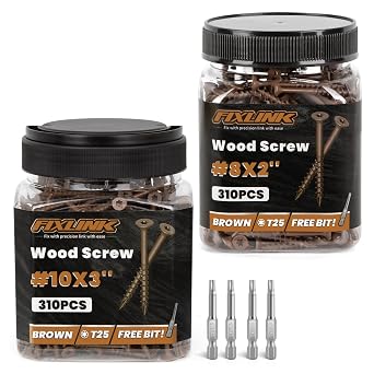 Deck Screws #8 x 2, 310pcs + #10 x3, 310PCS Epoxy Coated, T25 Star Bit Above 1500 Hour Salt Spray Coating Outdoor Decking Screws Excellent Rust Resistant for Outdoor Wood Fence, Brown
