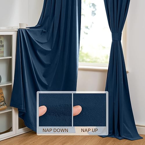 Miniatura 4 de StangH Cortinas de terciopelo azul marino de 84 pulgadas Decoración de lujo, cortinas opacas con aislamiento térmico para puerta corrediza con