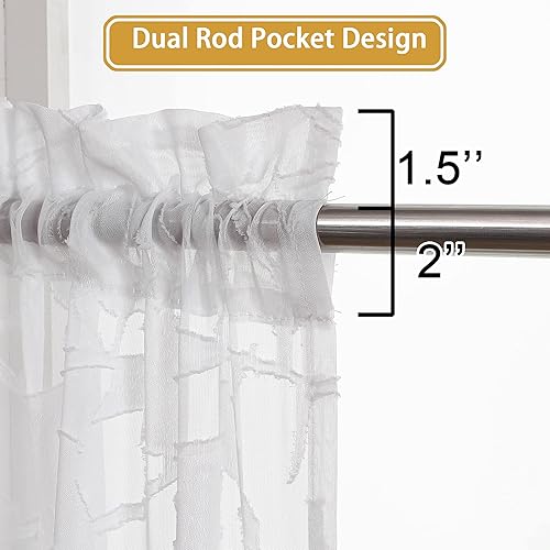 Miniatura 5 de OVZME Anji - Cortinas blancas traslúcidas de 63 pulgadas de largo, cortinas semitransparentes con textura de privacidad, doble bolsillo para barra,