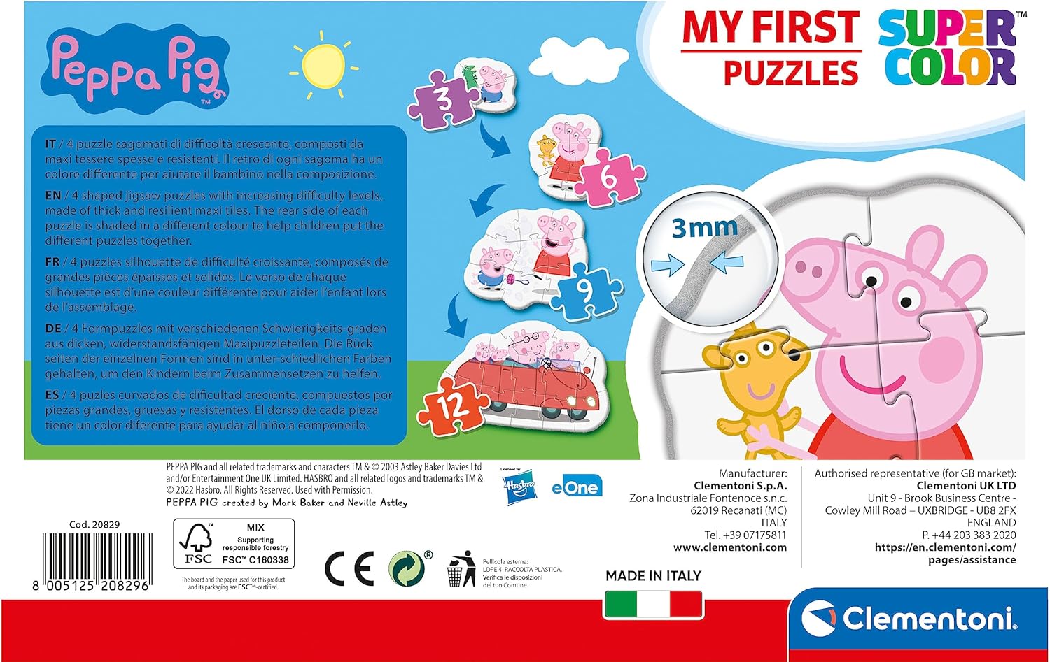 Clementoni 20829, Peppa Pig My First Puzzles for Toddlers - 3+6+9+12 Pieces, Ages 2 Years Plus