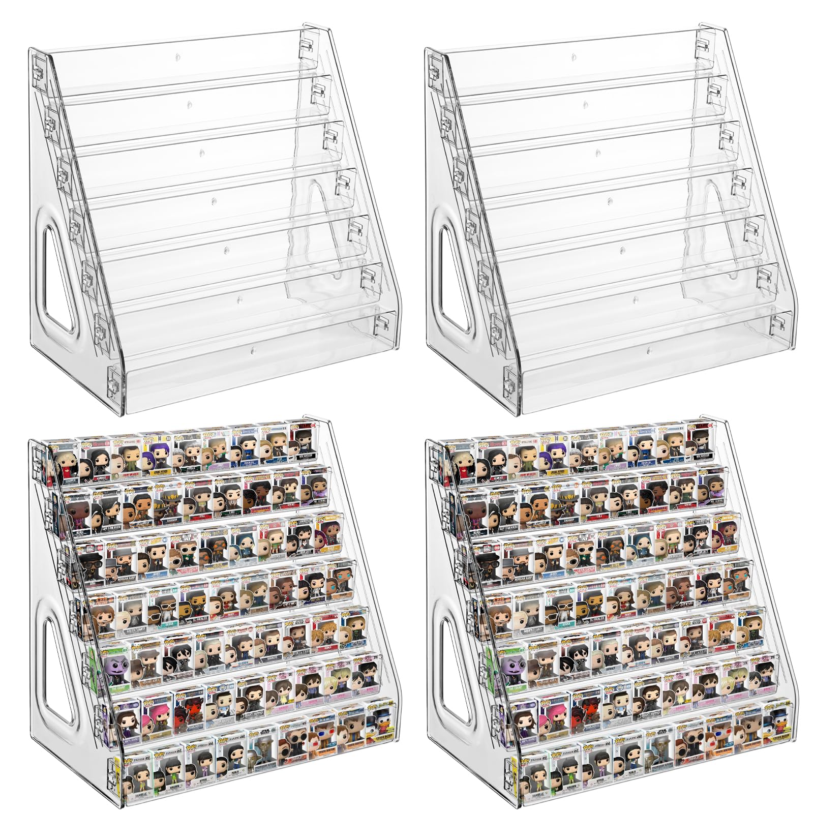 Confezione da 4 Scaffali Espositivi Trasparenti a 7 Ripiani per Funko Pop, Scaffali Espositivi per Mini Giocattoli da Collezione per Bitty Pop, Teca Espositiva in Acrilico Trasparente per