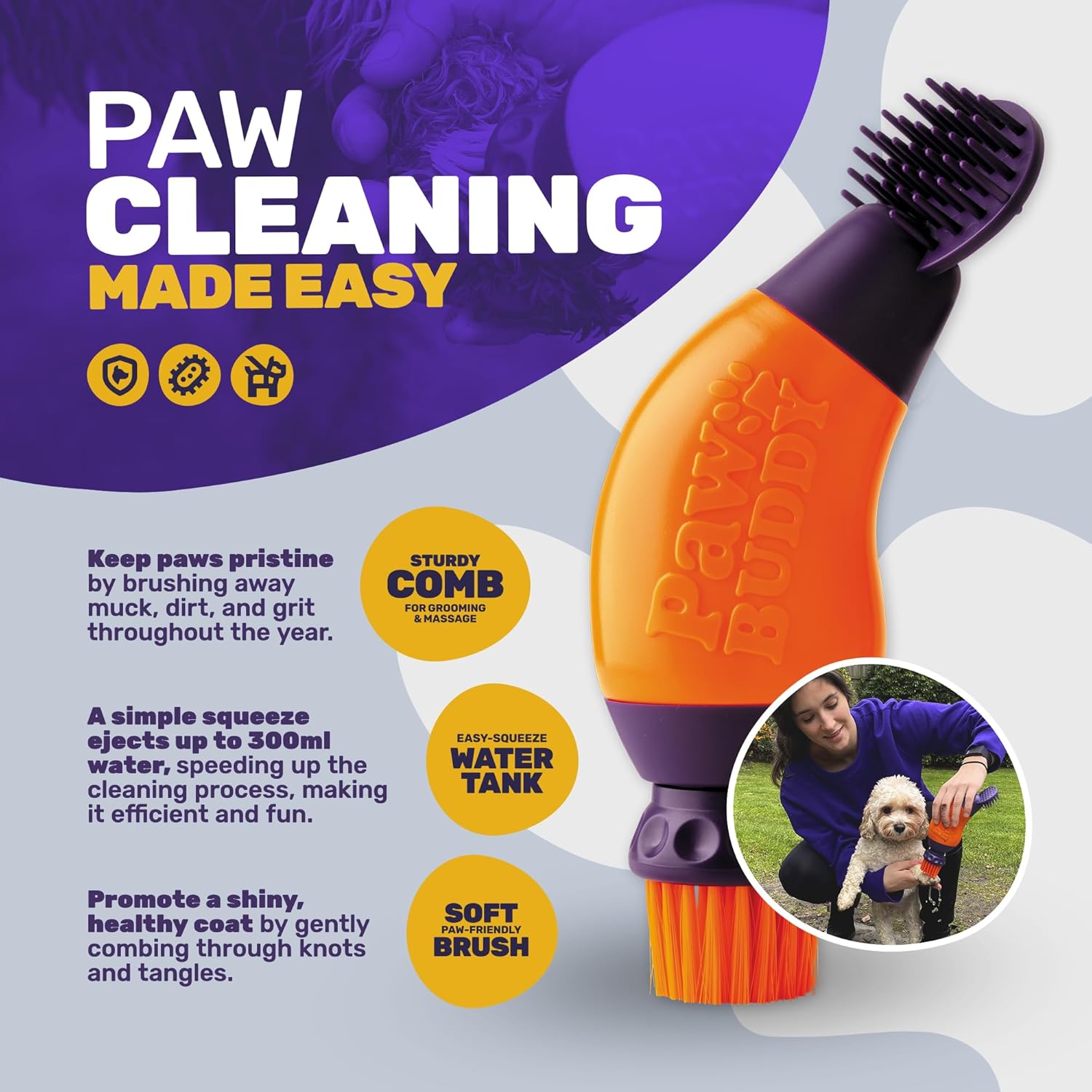 Paw Buddy - Brosse de nettoyage rapide pour pattes de chien boueuses, nettoie en moins de 5 minutes avec 300 ml d'eau - Image secondaire
