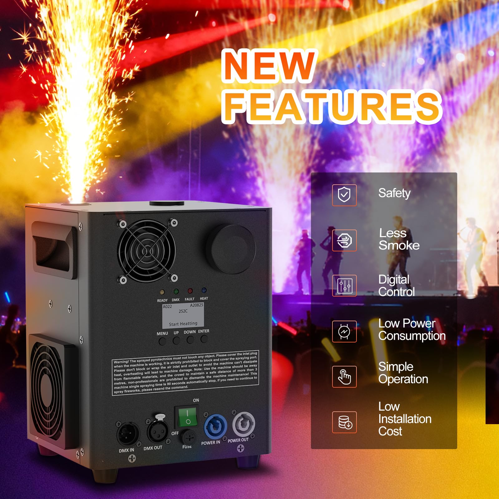 2PCS 1000W Professionnel Machines Pyrotechniques, d-mx512 & Télécommande sans fil Machine à Étincelles Froides Zéro Pollution pour Mariage Fête Scène Noël Halloween