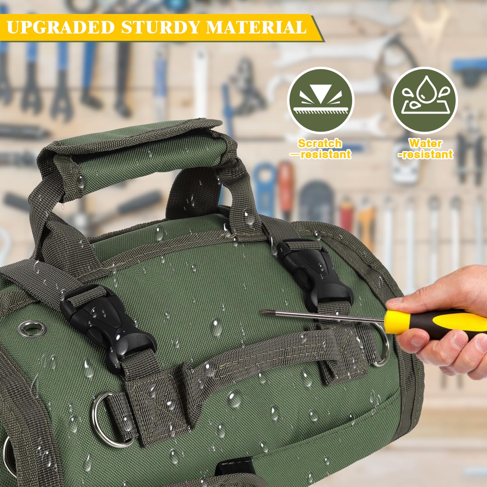 Tool Organizer Bag, Foldable Roll Up Heavy Duty Bag Organizer, with 2 Detachable Pouches, Mechanic Carrying Toolbag, Gifts for Dad Men Birthday Father Day - Image 3