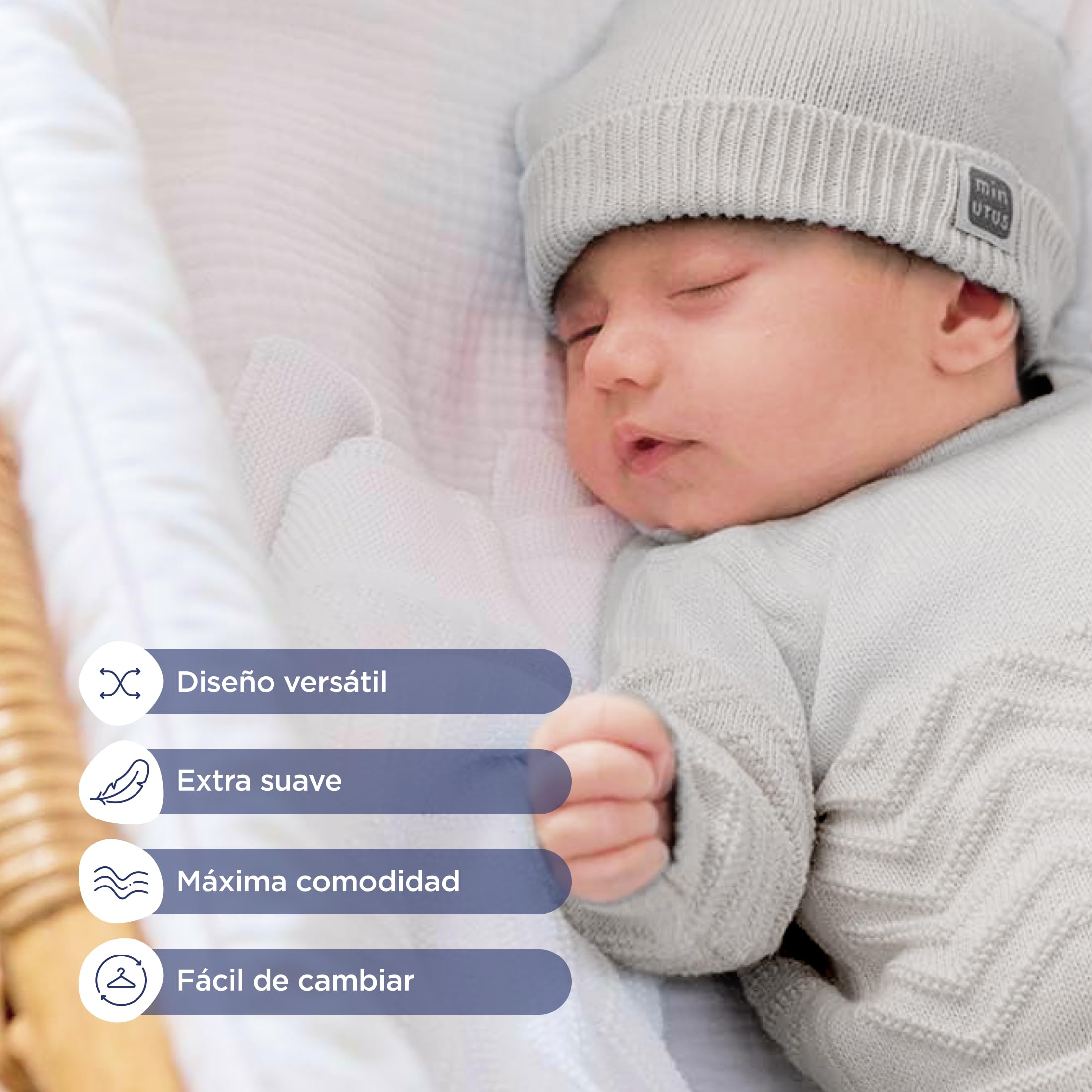 MINUTUS Conjunto Bebé Alfa con Gorro, Primera Puesta, Ropa Recién Nacido, Jersey y Polaina 100% Algodón, 3 Piezas