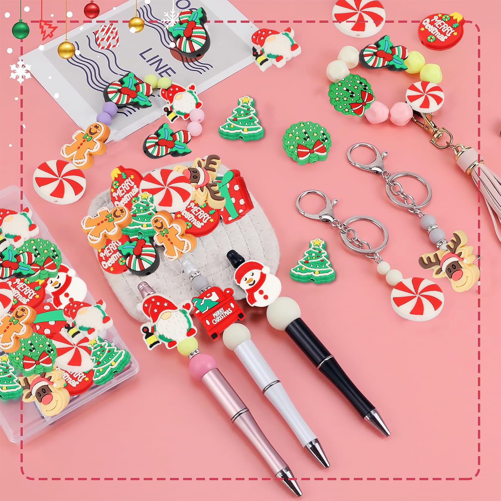 Set Di 15 Perline Focali In Silicone A Tema Natalizio - Per Penne, Portachiavi, Bracciali, Collane E Accessori Fai Da Te