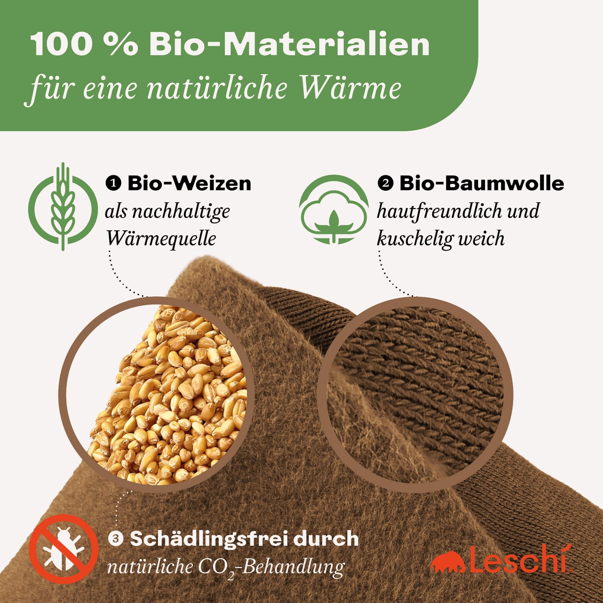 LESCHI Wärmekissen für Mikrowelle (52x20 cm), aus 100% Bio Baumwolle und Bio Weizen, Hund Braun, Körnerkissen, Nackenwärmer ideal als Wärmespender und zur Entspannung von Rücken Schulter Nacken Hals