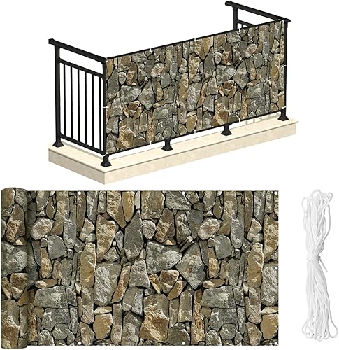 NAIMORUI Cubierta decorativa de PVC para balcón con cuerda de nailon, 34 x 180 pulgadas (piedra)