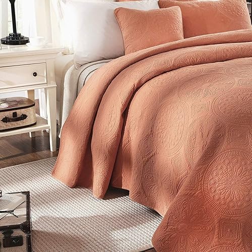 Miniatura 4 de Tache - Juego de 3 piezas de colcha ligera de algodón lavado a la piedra, rústico, vintage, desgastado y elegante, floral, bohemio, mandala toscana