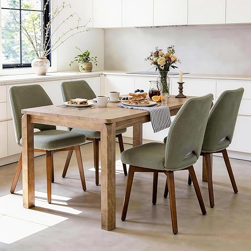 Juego de 4 sillas de comedor, modernas sillas de cocina tapizadas con respaldo alto único y patas de madera, cómoda silla auxiliar de tela para