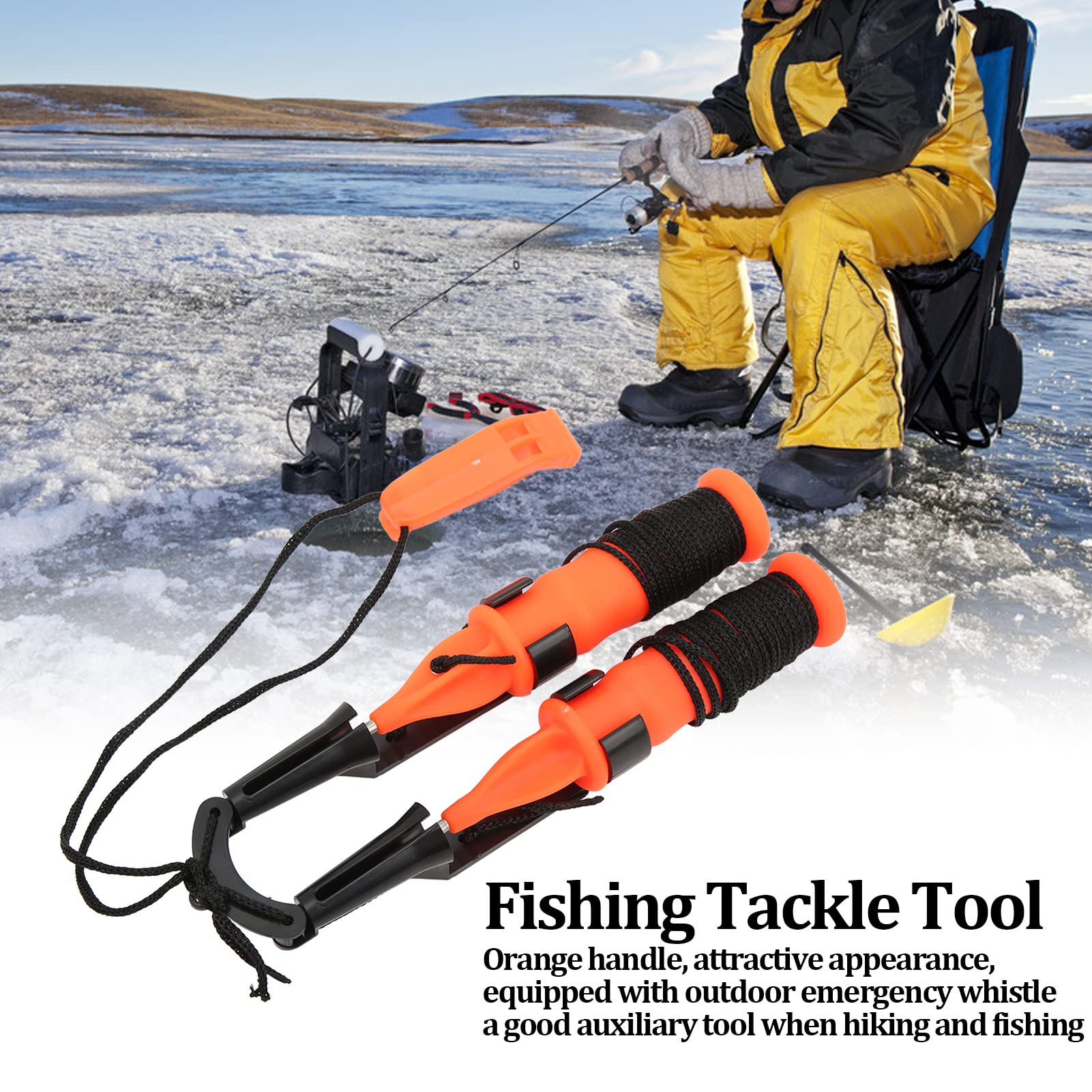 Cyrank 2Pcs Ice Safety Picks, Ice Fishing Safety Picks with Whistle Dual Handheld Hammer Outdoor Fishing Tackle Tool for for Winter Hiking(Black Rope)