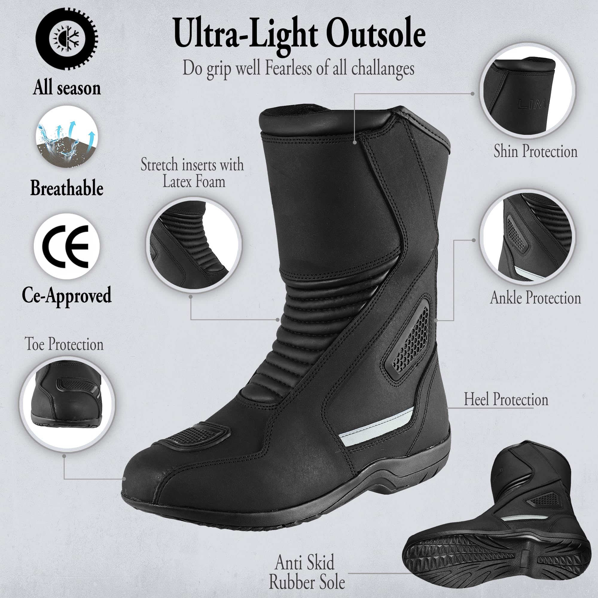 Botas de motocicleta de piel auténtica para hombre, aprobadas por la CE, impermeables, suela de goma antideslizante, protección reforzada