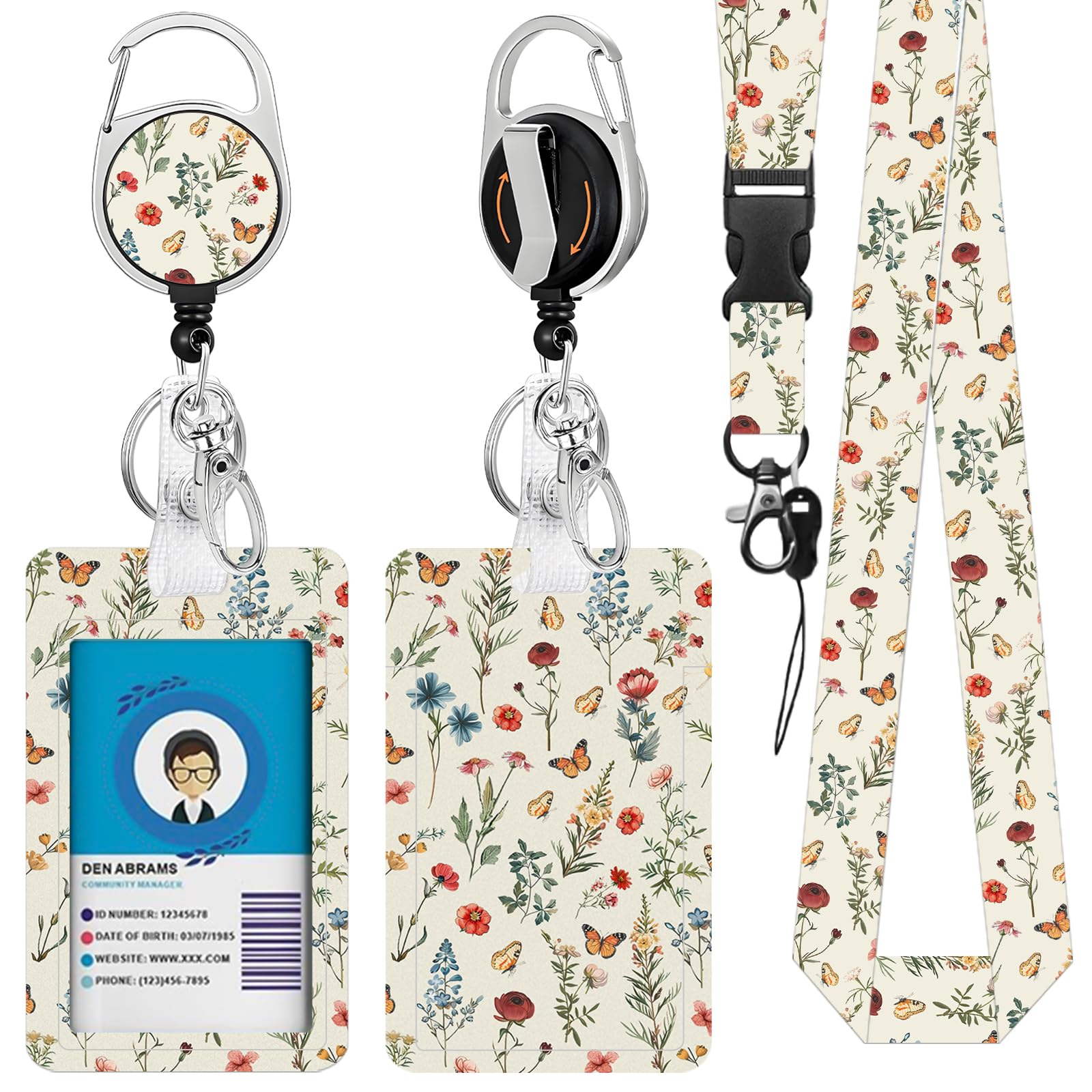 Butterfly Flower Lanyards ID Badge, Colorful Aesthetics Flower ID Badge Holder with Retractable Reel clipKeychain, Vertical Identity Badge Cover Case Protector with Name Tag for Teacher Nurse โ image 1