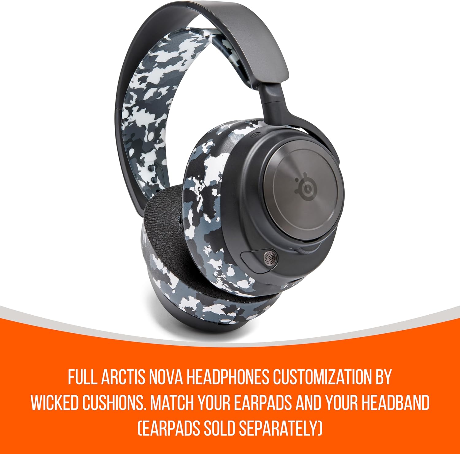 WC Earpad and Upgraded Silicone Headband Combo for Nova Pro Wireless Headphones | Cooling Gel Earpads & Matching Design Headband for Epic Gaming | Snow Camo