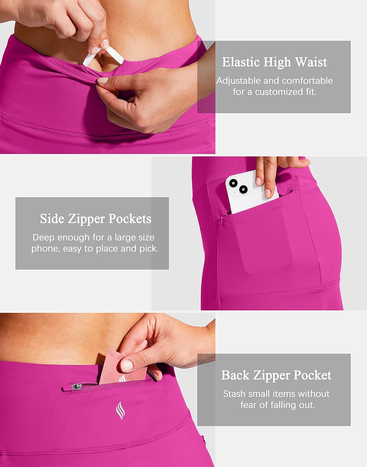 SANTINY 19" Golf Skorts Skirts for Women Zipper Pockets Knee Length Skort Women's High Waist Athletic Tennis Skirt - Image 3