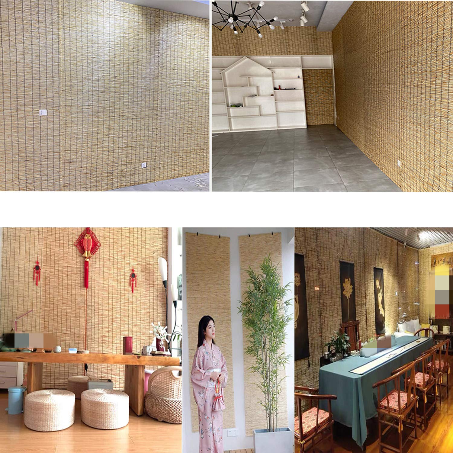 Stores Enrouleurs en Roseau Naturel,Rideau en Bambou Rétro Pare-Soleil,Paille Rideau de Levage,Volets Roulants Tissé à Main,pour Extérieur/Intérieur/Balcon/Décoration,Personnalisé
