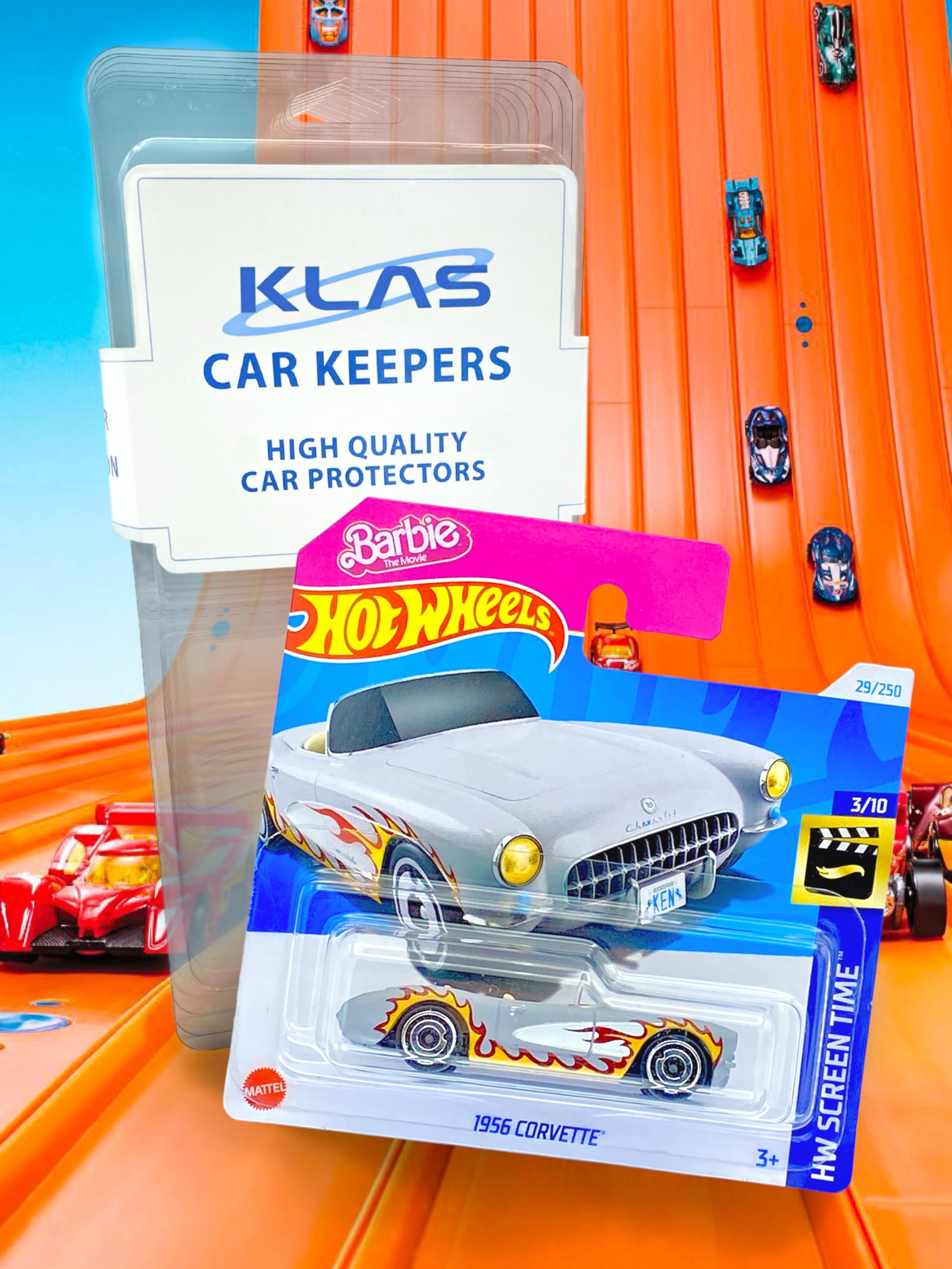 Hot Wheels 1956 Corvette, Barbie Movie (Grey & Flames) 3/10 HW Screen Time, 2024-29/250 (Short Card) - Image 3