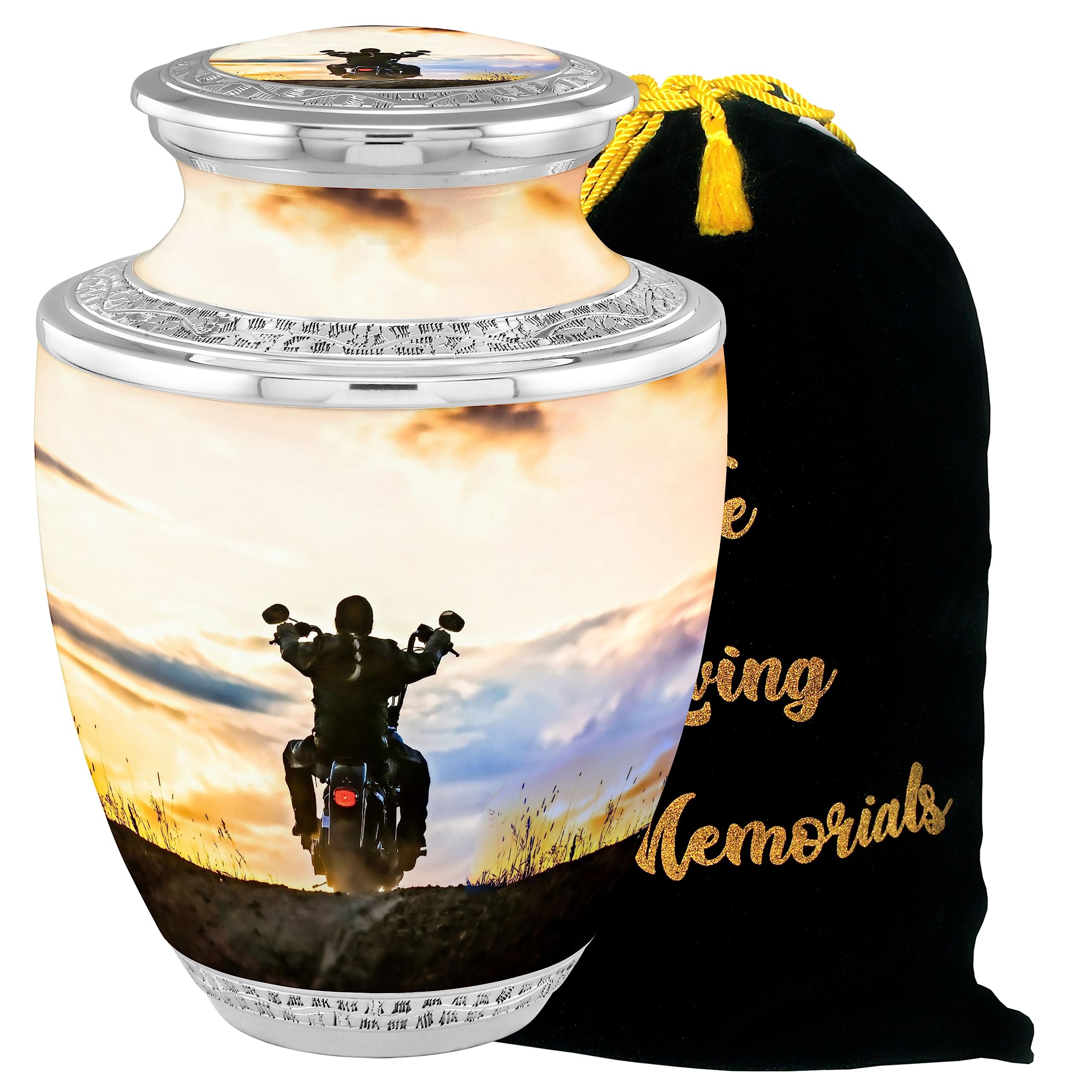 Escapade Rider Biker Cremation Urns for Adult Ashes Male - 200lbs Burial Urns for Human Ashes - Handcrafted Funeral Decorative Urns for Ashes Adult Male with Velvet Bag