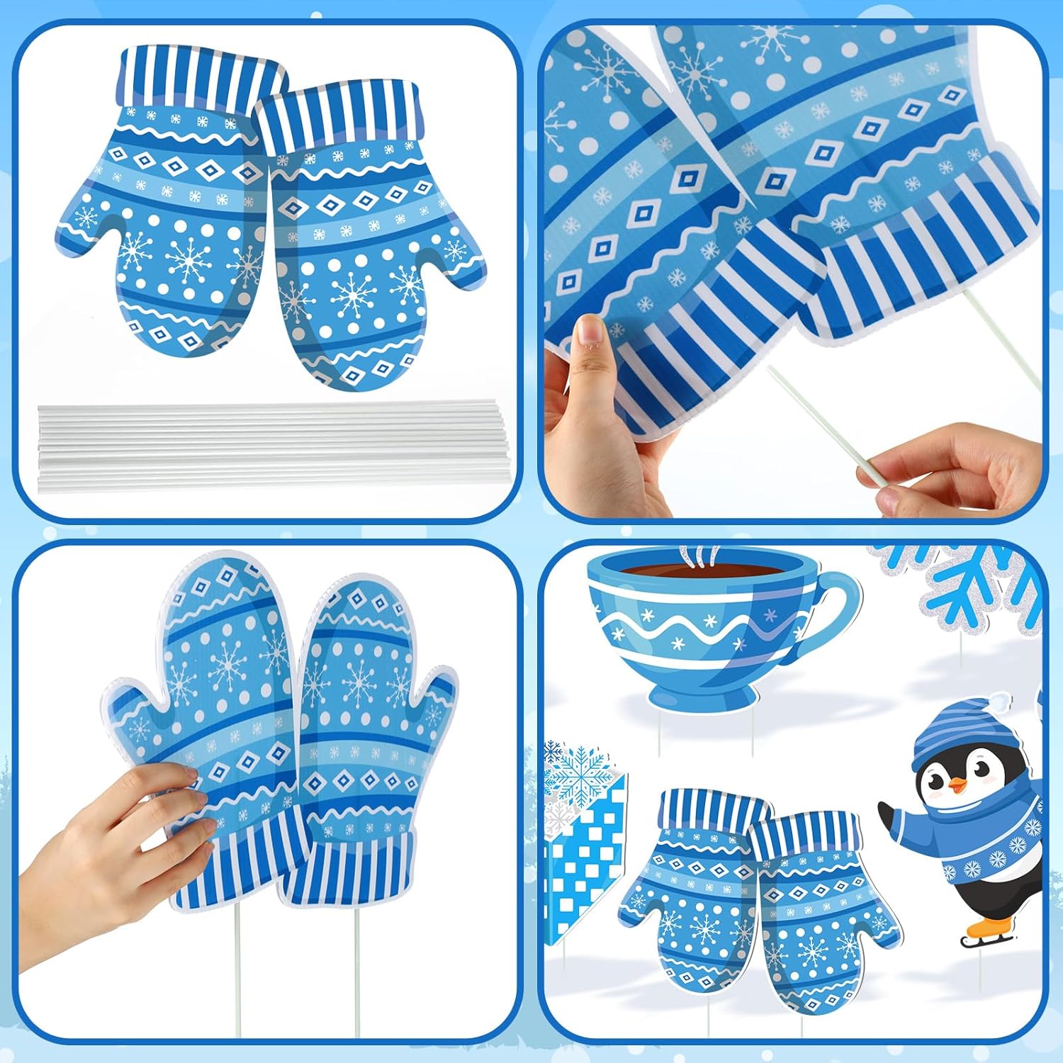 Vicenpal 12 Pcs Winter Yard Signs with Stakes Snowman Snowflake Garden Let It Snow Display Stake Signs for Party Winter Outdoor Home Lawn Garden Walkway Holiday Ornament