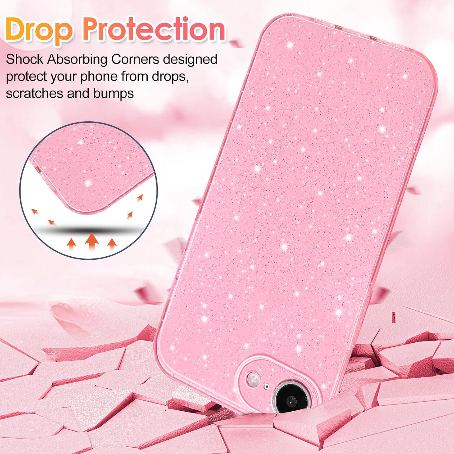 Hython Case for iPhone 16e Case Glitter Cute Sparkly Shiny Bling Sparkle Phone Cases 6.1", Thin Slim Fit Soft TPU Bumper Shockproof Rubber Protective Cover for Women Girls Girly, Bright Pink - Image 4