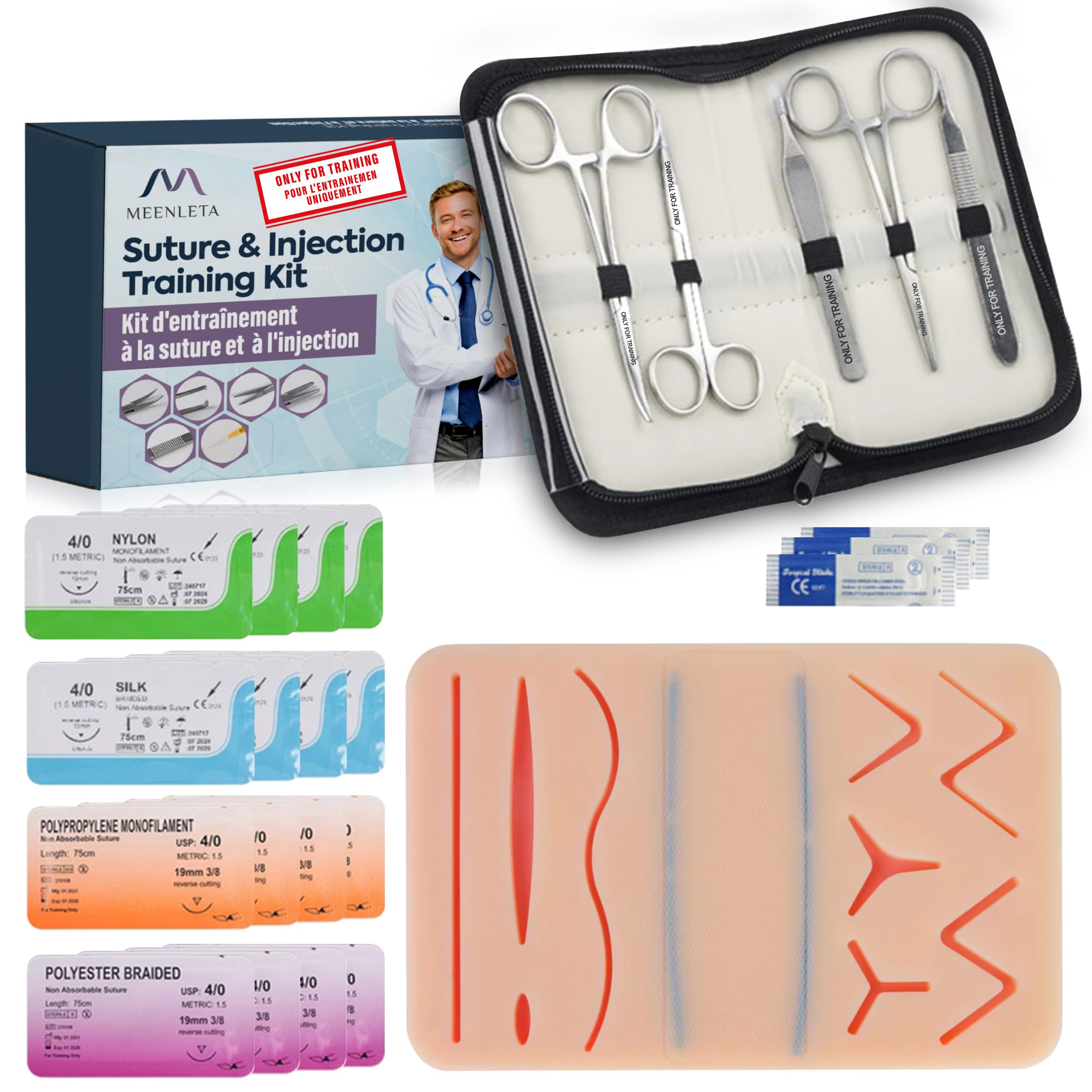 Kit d’Entraînement à la Suture – Ensemble de Simulation pour Pratique et Apprentissage | Outils Réutilisables + Peau Synthétique