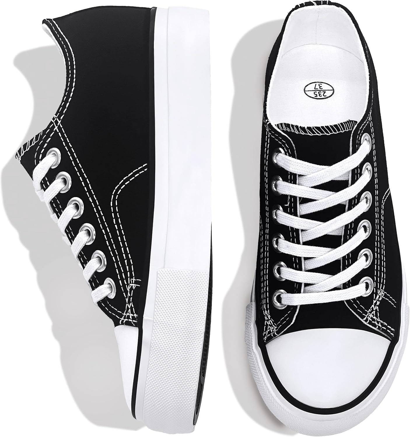 Platform Sneakers for Women 2 Inches Height Boost Hidden Wedge Sneakers, Height Increase Canvas Heel Sneakers Fashion White Sneakers for Women and Girls - Image 6