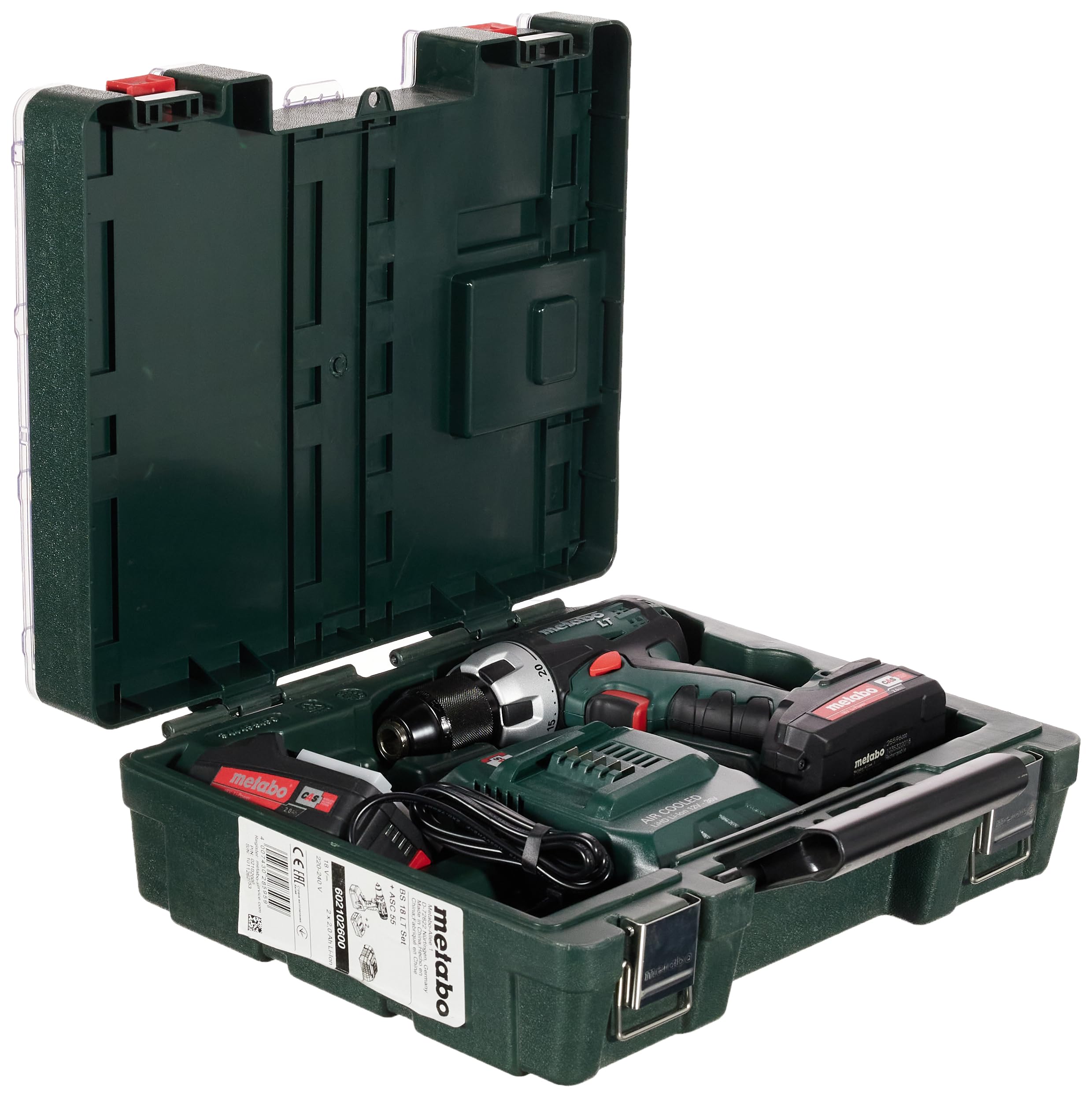Metabo 602102600 Akkuschrauber BS 18 LT Set 18V - inkl. 2 CAS Li-Power-Akkupacks(18V/2,0Ah); Ladegerät; Zubehör-Set; Transportkoffer