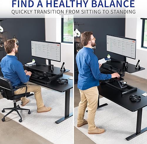 Miniatura 8 de VIVO DESK-VE42B - Convertidor de escritorio con motor eléctrico de 42 pulgadas, elevador de altura ajustable, monitor dual y estación de trabajo