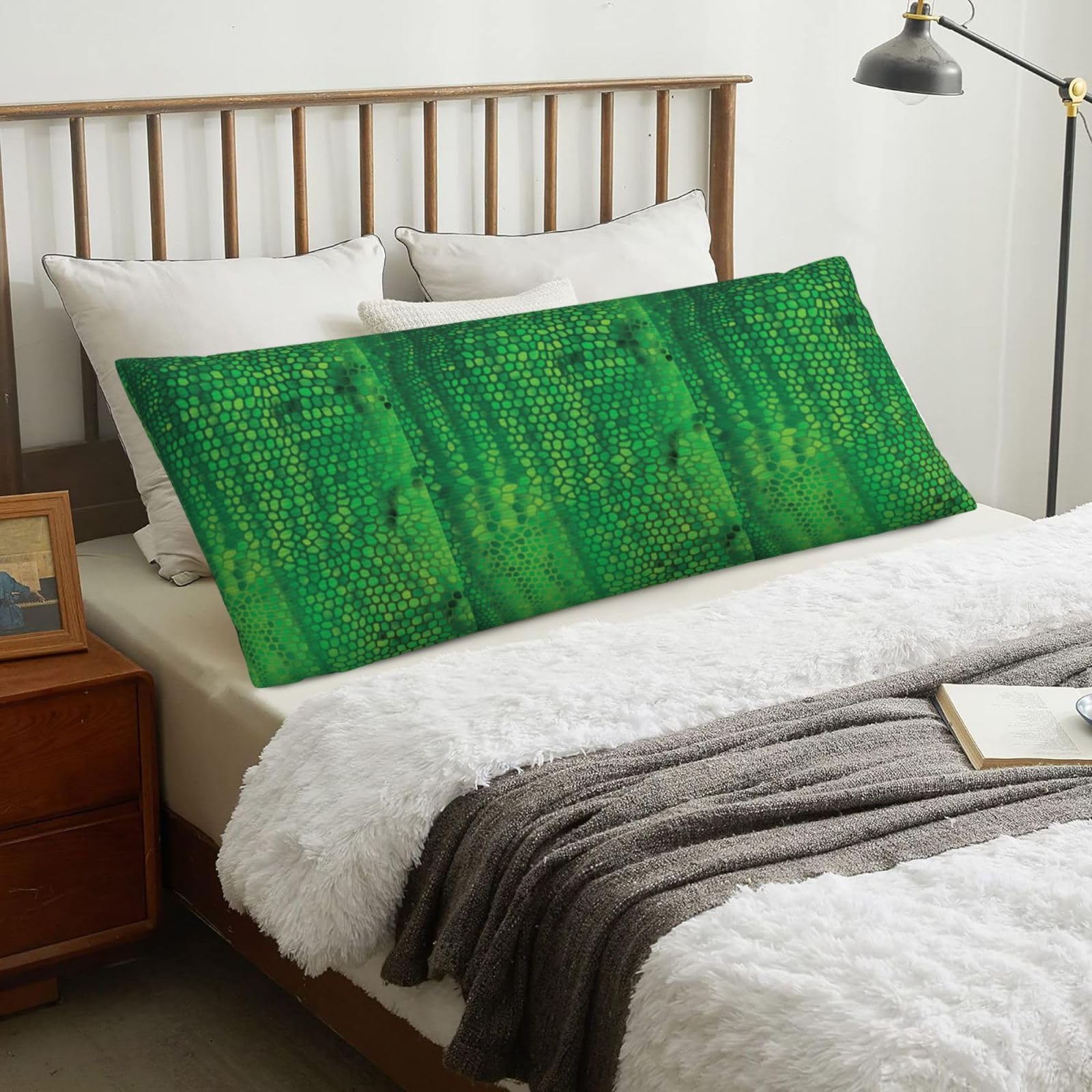 Snake Skin Green, Body Pillow Cover with Zipper,Long Body Pillowcase 20 x 60 in